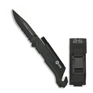 Navaja Tactica K25 con pedernal y linterna negra